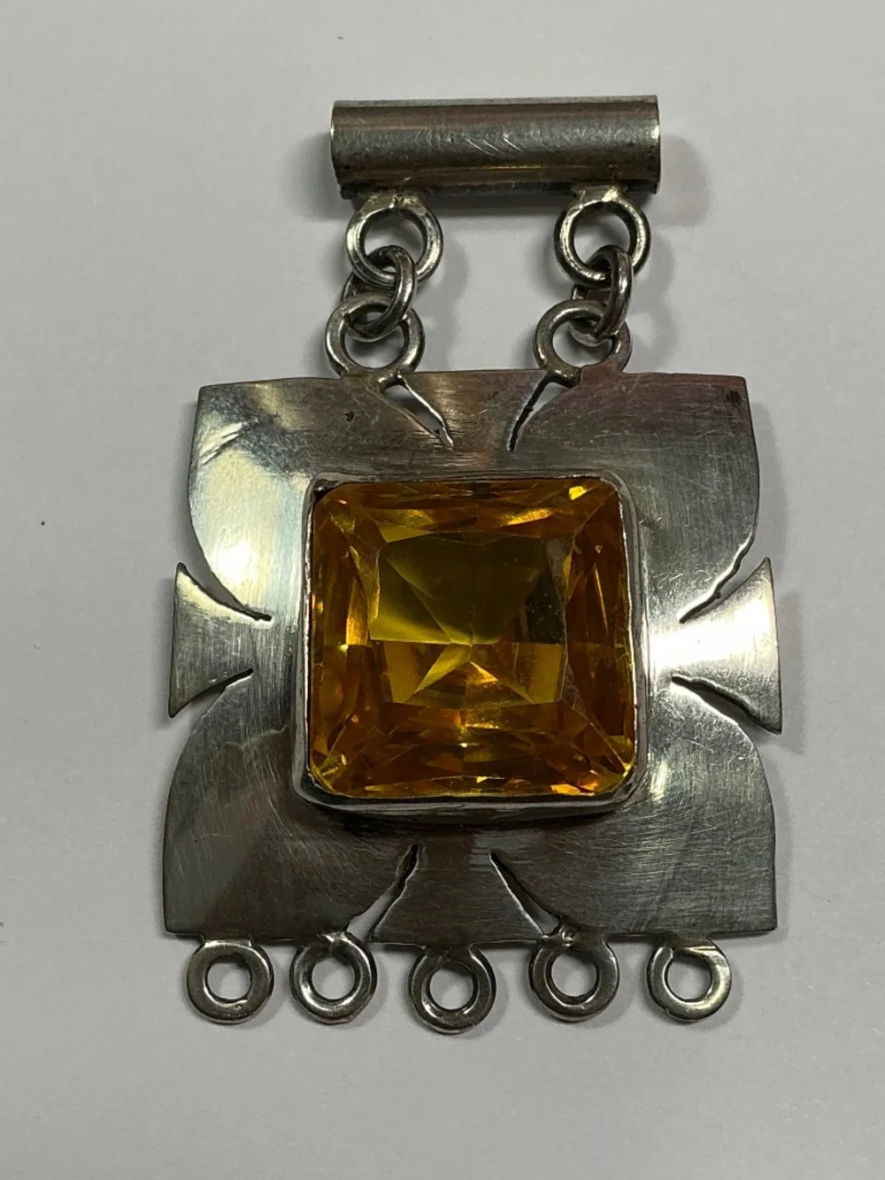 Vintage Sterling Silver Pendant W/ A Faceted Citrine Stone. 1.25” x 2”